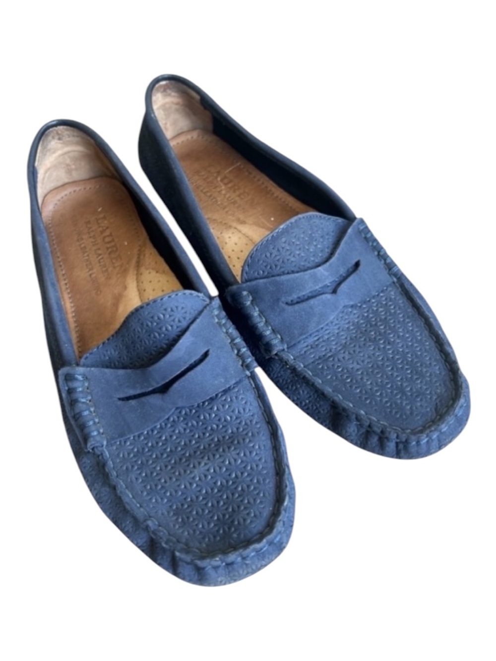 Ralph Lauren Camila Blue Leather Driving Loafers Size 6.5 Moccasin Slip-On Shoes